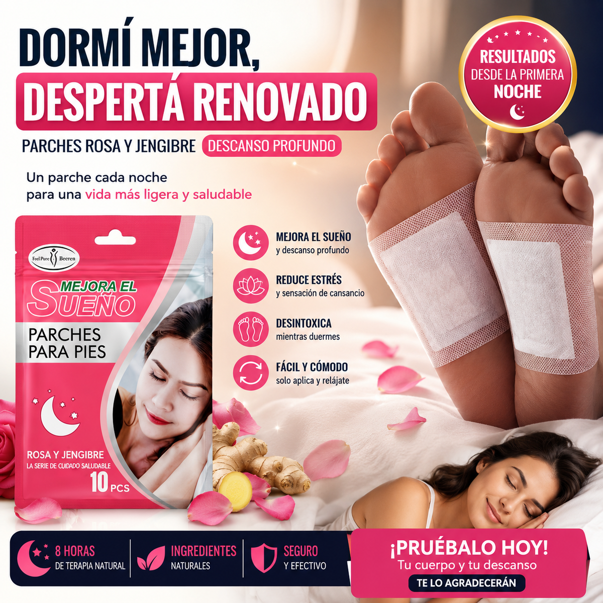 🌸Parches Pies Rosa Y Jengibre Descanso